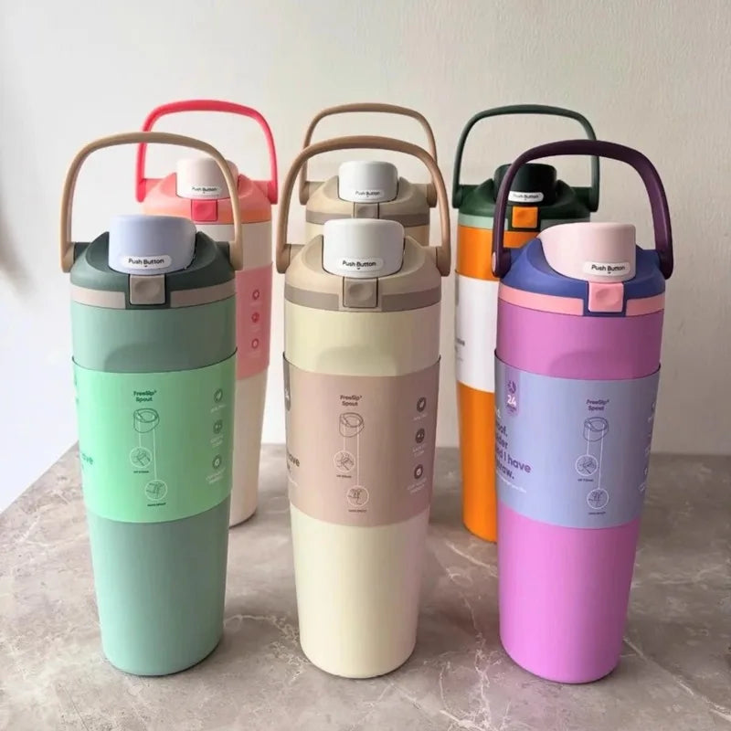 960ml Double-Wall Vacuum Insulated Cup with Handle - Leakproof Thermal Cup, Non-Slip Grip & Spill-Proof Lid Ideal Gift