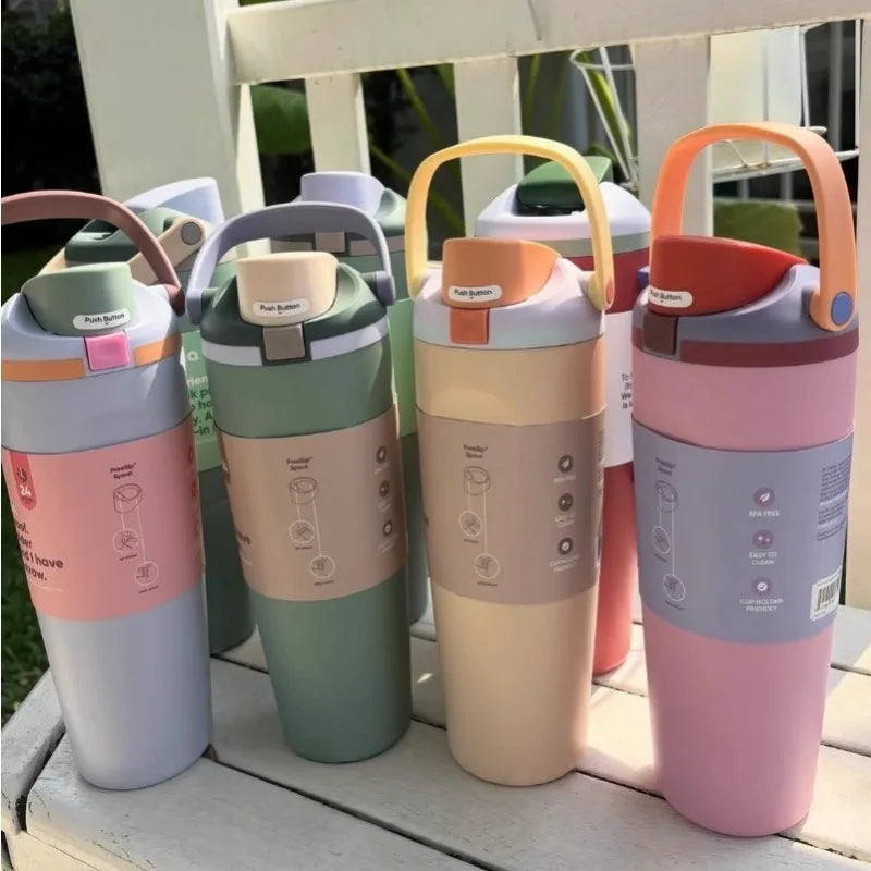 960ml Double-Wall Vacuum Insulated Cup with Handle - Leakproof Thermal Cup, Non-Slip Grip & Spill-Proof Lid Ideal Gift