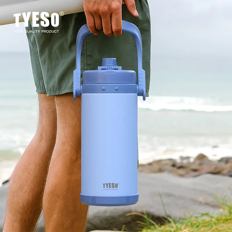 TYESO Insulated Water Bottles Large Capacity Dual Drinking Spout with Handle& Strap Portable Sports Flask with Straw for Outdoor