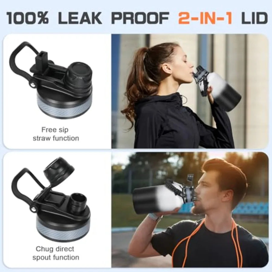Insulated Water Bottle Half Gallon Water Jug Cold 48H BPA Free Stainless Steel Bottles with Straw/Chug 2-in-1 Lid Bag Paracord