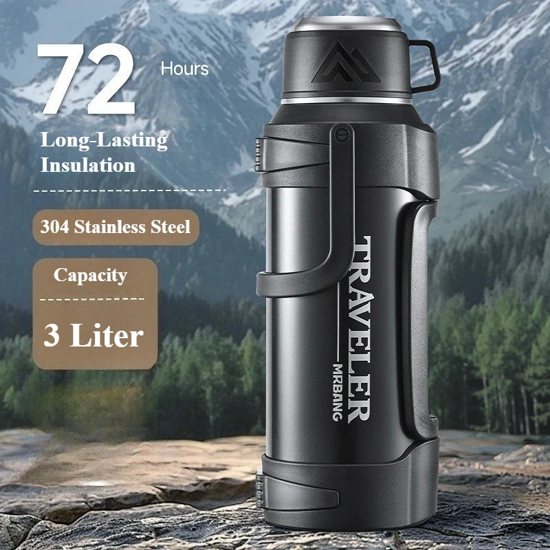 3L Stainless Steel Thermos Bottle – 72H Long-Lasting Insulation, Large Capacity Travel Flask for Camping & Hiking