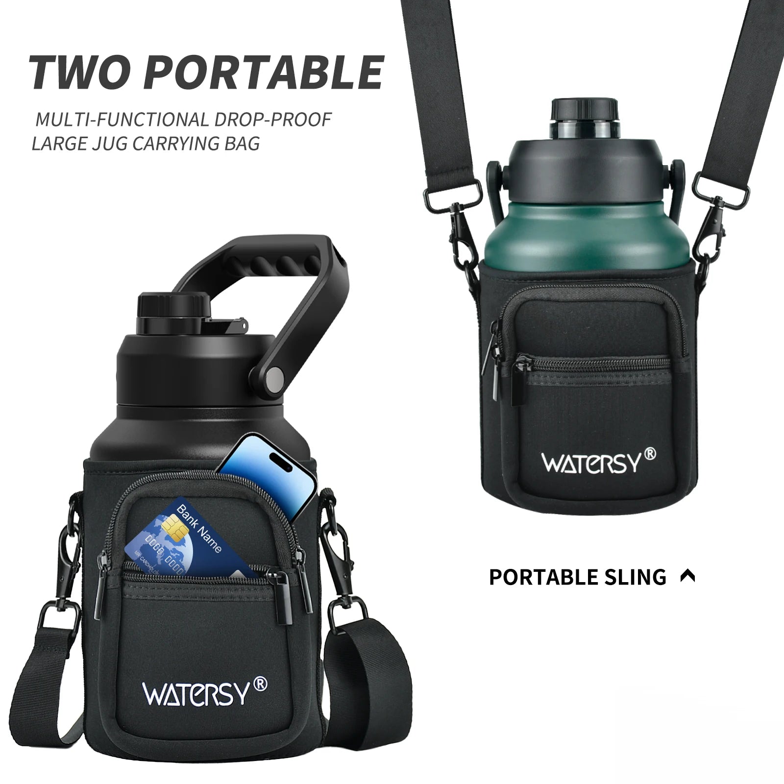 WATERSY 1.8L Stainless Steel Thermal Bottle Large Capacity Insulated Water Bottle Keep Cold 48H for Hiking Camping Sports Kettle