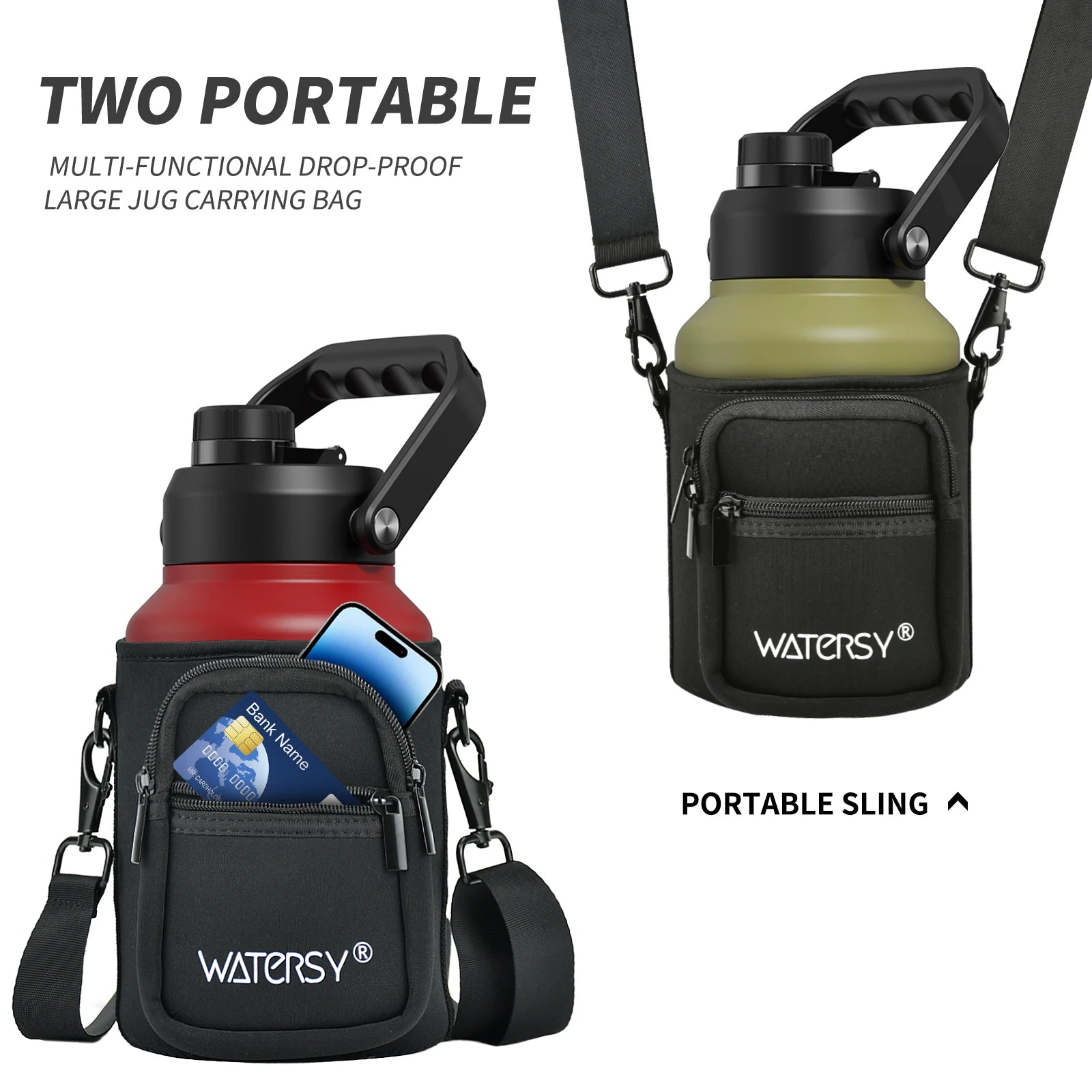 WATERSY 1.8L/2.5L/3.7L Insulated Water Bottle Large Capacity Thermos Bottle Stainless Steel Vacuum Flasks with Handle Keep Cold
