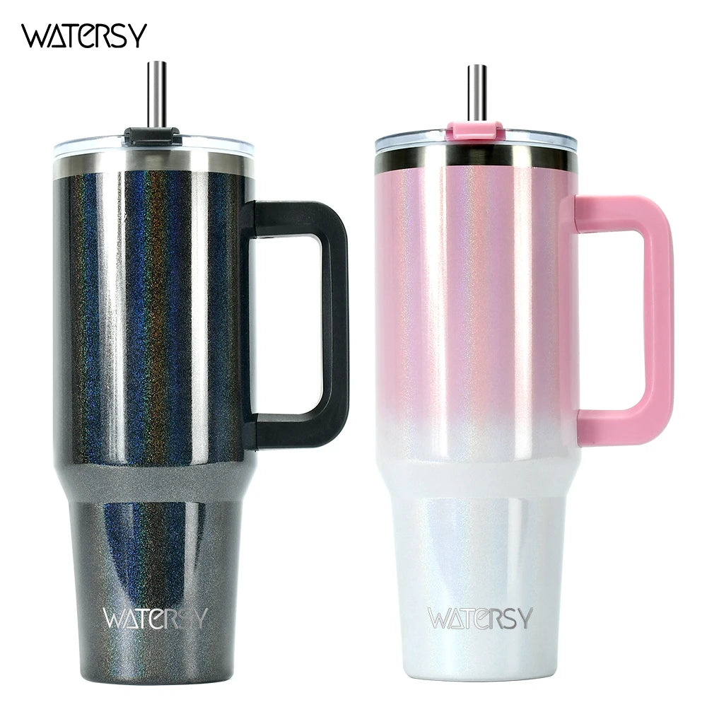 WATERSY 2Pcs Stainless Steel Thermal Cup 40oz Large Capacity Tumbler with Handle Coffee Insulated Mug Travel for Gifts Cup