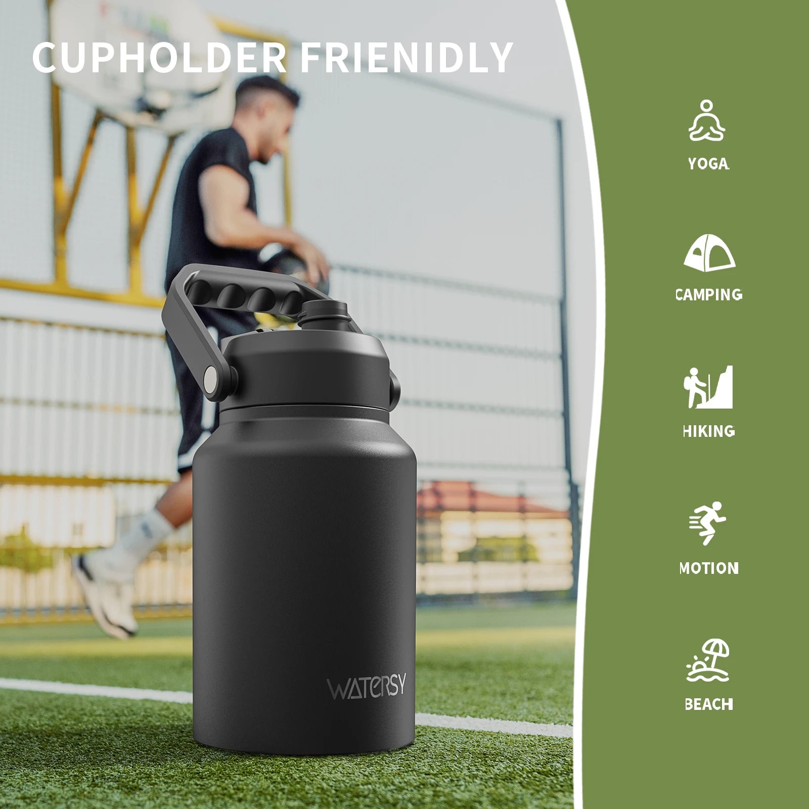 WATERSY 64/87/128oz Insulated Water Bottle Keep Cold for 48H 2L Large Stainless Steel Thermos with Handle for Gym Hiking Camping