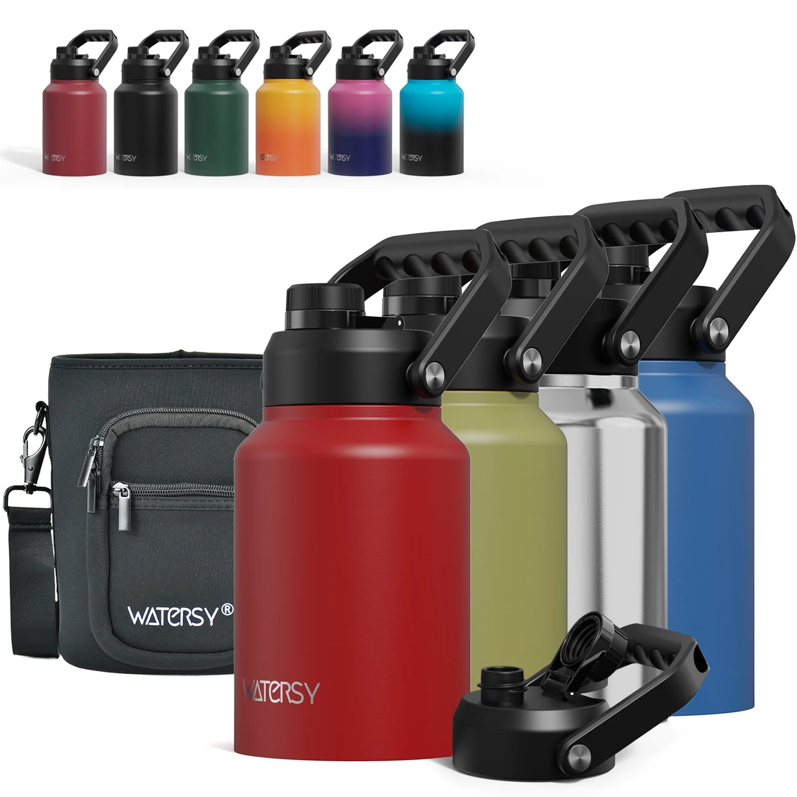 WATERSY 1.8L/2.5L/3.7L Insulated Water Bottle Large Capacity Thermos Bottle Stainless Steel Vacuum Flasks with Handle Keep Cold
