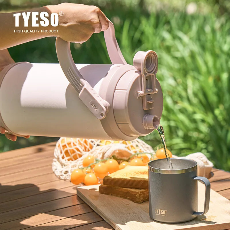 TYESO Insulated Water Bottles Large Capacity Dual Drinking Spout with Handle& Strap Portable Sports Flask with Straw for Outdoor