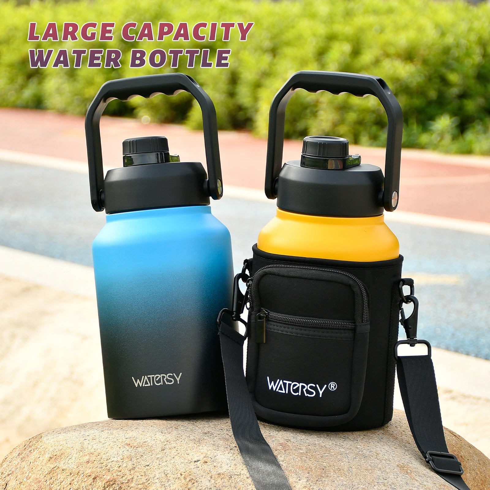 WATERSY 1.8L Stainless Steel Thermal Bottle Large Capacity Insulated Water Bottle Keep Cold 48H for Hiking Camping Sports Kettle