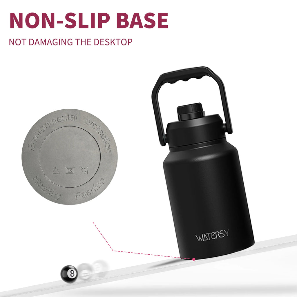 WATERSY 1.8L Stainless Steel Thermal Bottle Large Capacity Insulated Water Bottle Keep Cold 48H for Hiking Camping Sports Kettle
