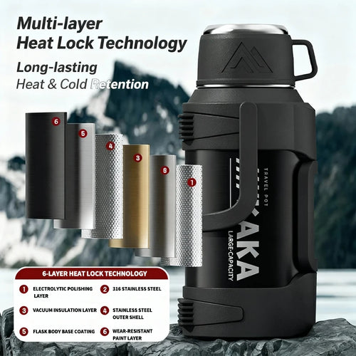 3L Stainless Steel Thermos Bottle – 72H Long-Lasting Insulation, Large Capacity Travel Flask for Camping & Hiking